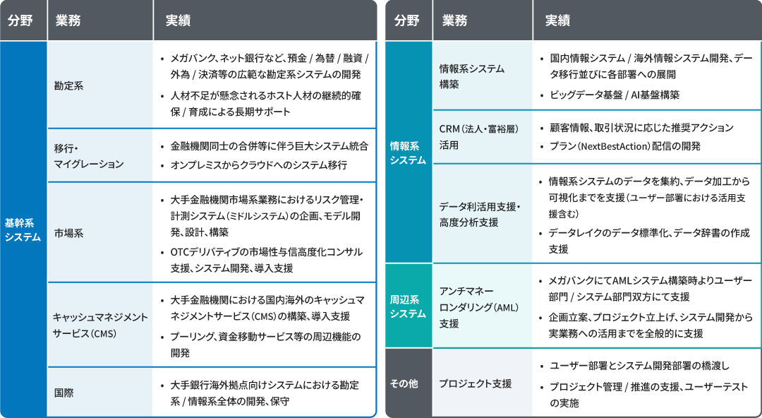 銀行業務システム領域においての開発実績